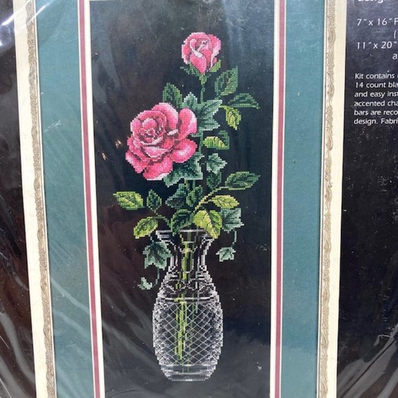 Dimensions "Roses in Crystal" Counted Cross Stitch Kit - New (1998) - Picture 2 of 6